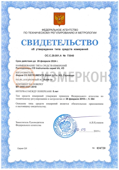 Сертификат на расходомеры Schmidt